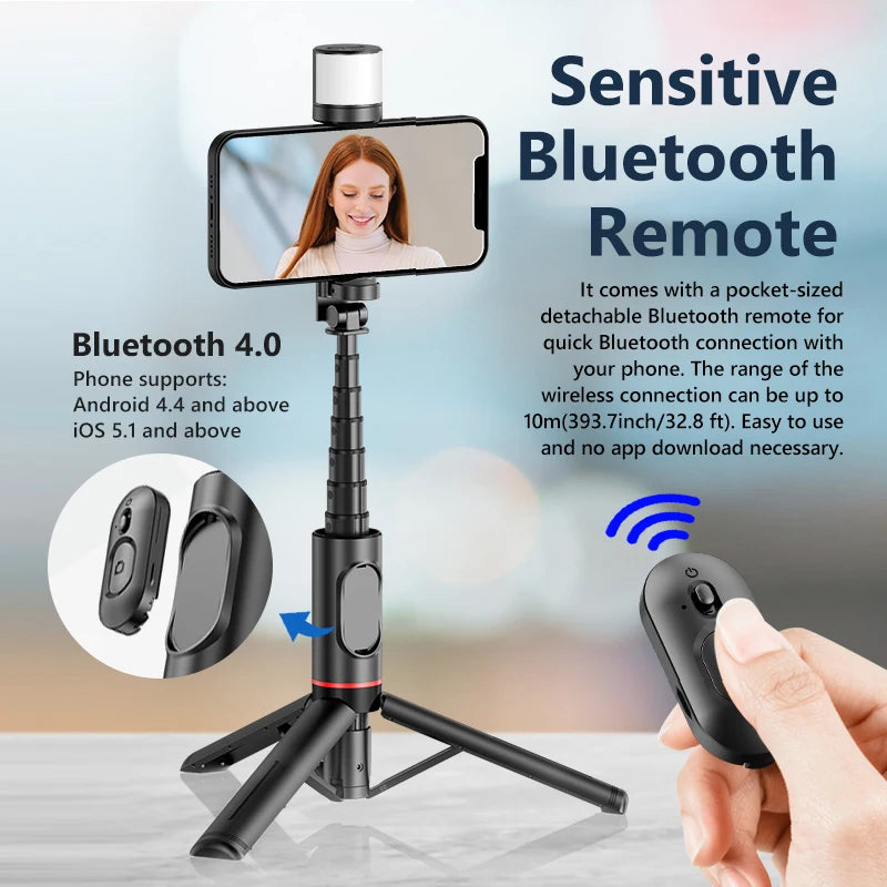 LISCN 85cm Selfie Stick with Light Extendable All in One Phone Tripod Integrated Tripod Stand Compatible with All Cell Phones