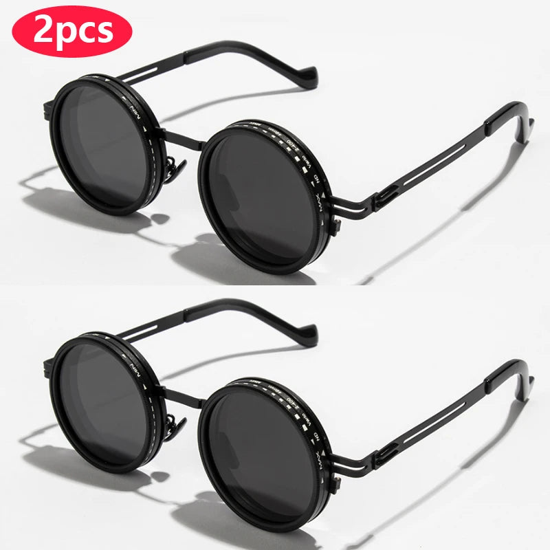 Hiking ND2-400 9 Level Adjustable Dimming Polarized Glasses Men Women Punk Round Sun Glasses Driving Eyeglasses ND Filter