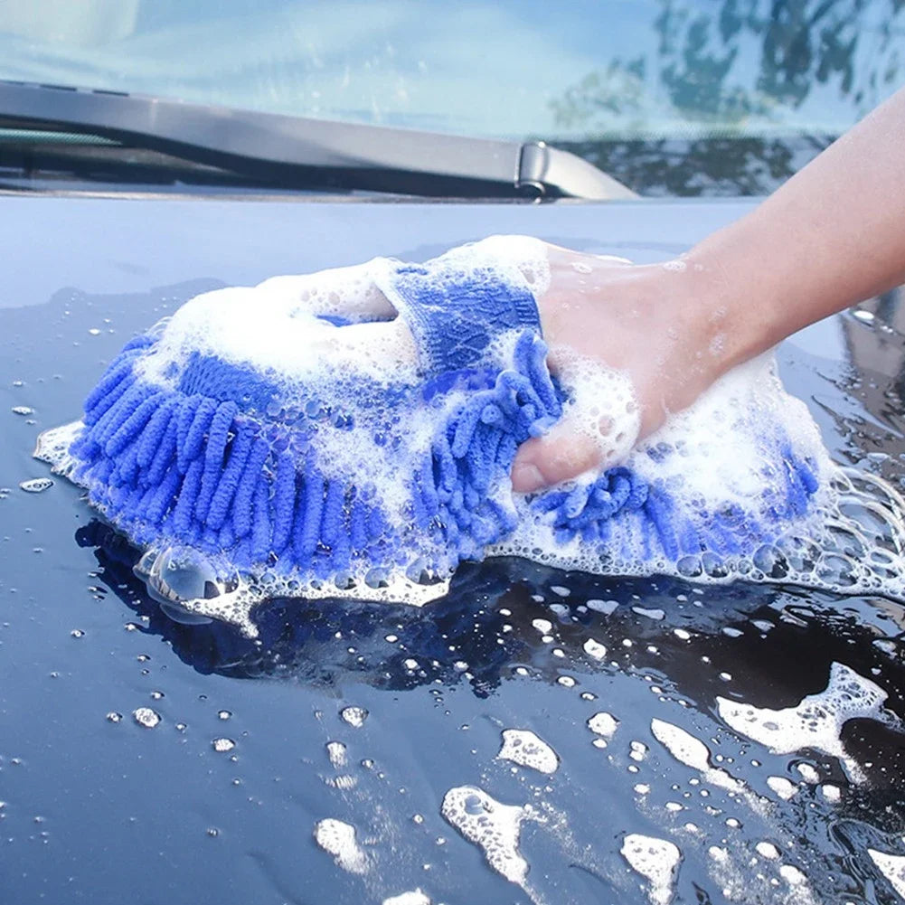 1pc Blue Microfiber Chenille Car Wash Sponge Cleaning Pad Auto Care Tool Accessories