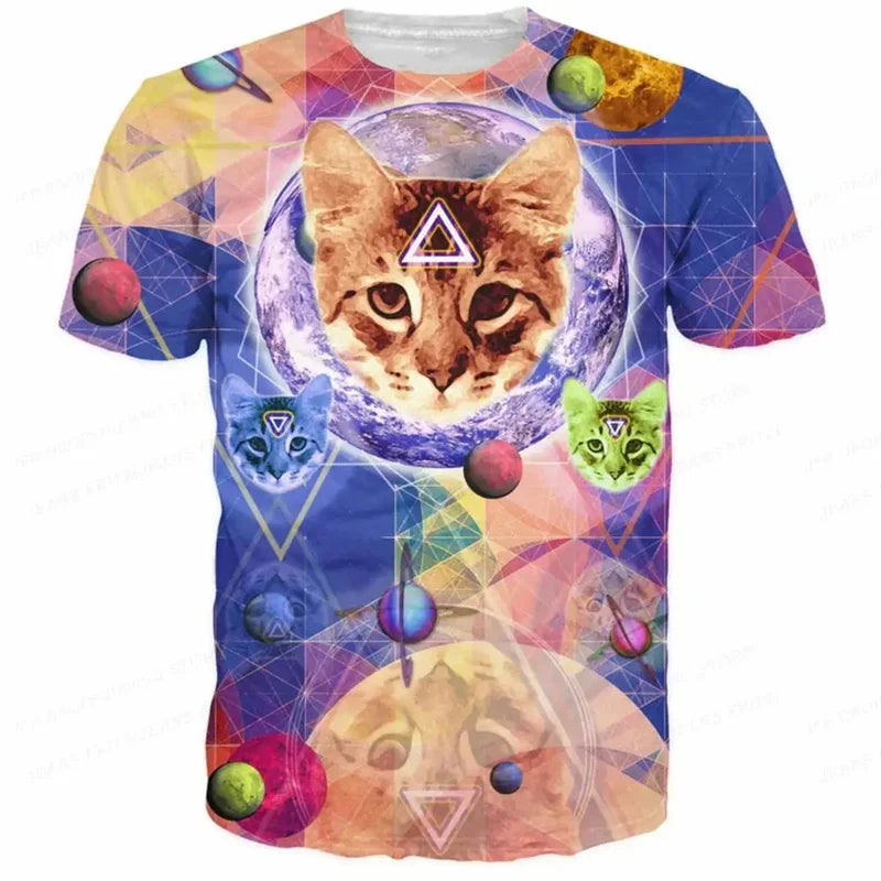 3D Printed Funny Cat T Shirt for Men Animal Food Pattern Tees Summer Street Oversize Short Sleeve Tops Loose Round Neck T-Shirts