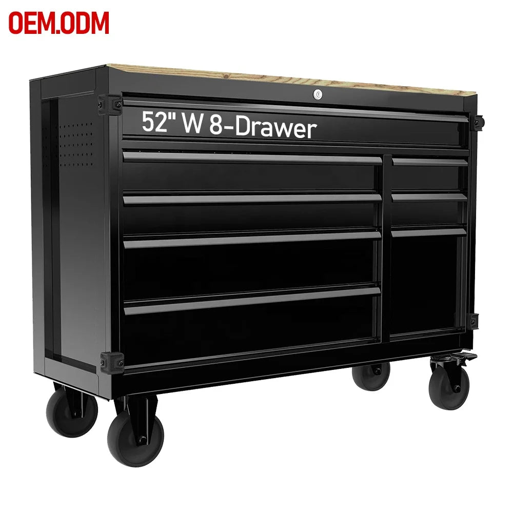 52" Wide 8-Drawer Garage Metal Roller Tool Cabinet,heavy Duty Tool Storage Drawer Cabinet With Wheels
