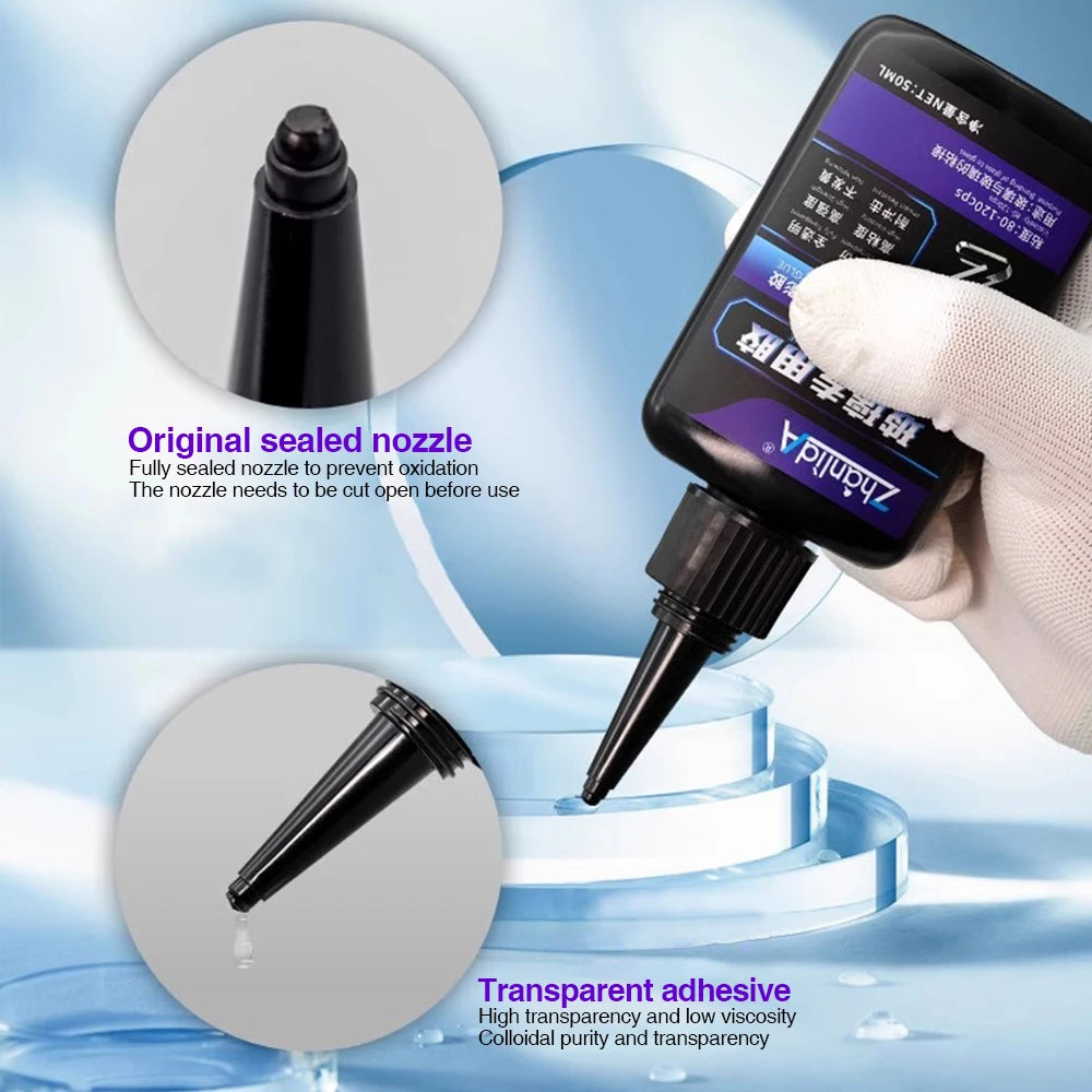 10/50ML Zhanlida 311 UV Shadowless Glue for Glass Coffee Table Crystal DIY Handicraft Transparent Soft Quick-drying UV Adhesive