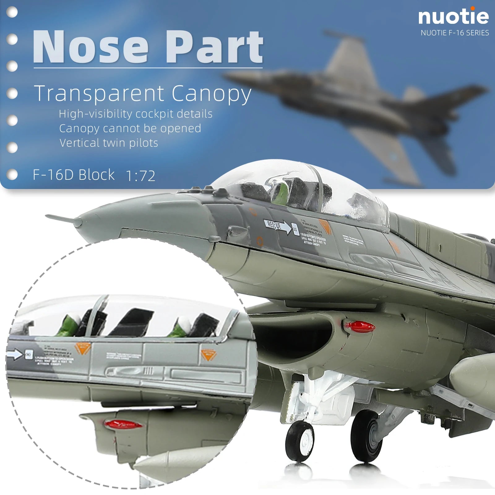 NUOTIE 1/72 F-16D Fighting Falcon US Air Force Diecast Metal w/Display & Kit Fighter Jet Model for Collectors