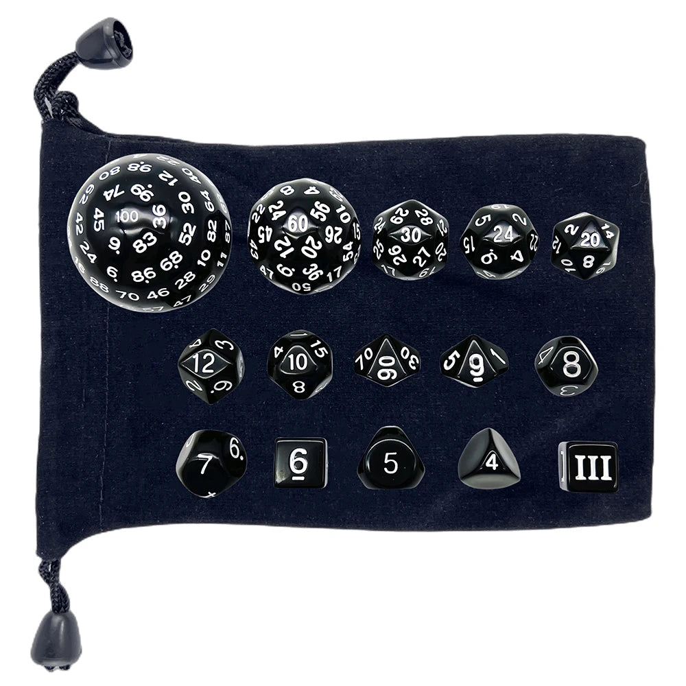 15 Pieces Acrylic Opaque Polyhedral Dice Set D3-D100 Game Dice with Velvet Dice Bag for DND Role Playing Table Games Party