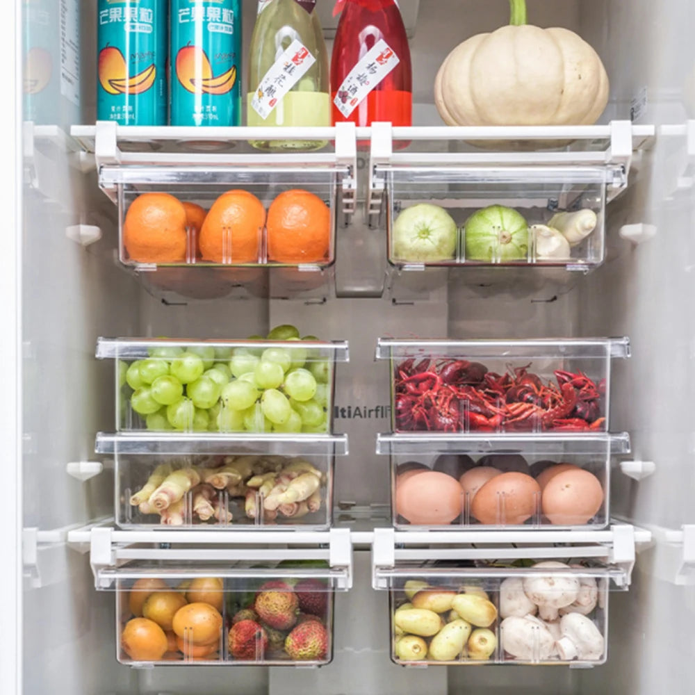 Refrigerator Pull Out Transparent Storage Box Food Container Plastic Transparent Fridge Storage Bin Containers