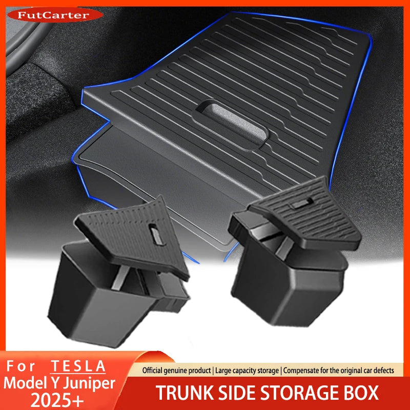 FutCarter For Tesla Model Y Juniper 2025+TPE Car Trunk Side Storage Box New Cover Mat Partition Board Stowing Space Decoration