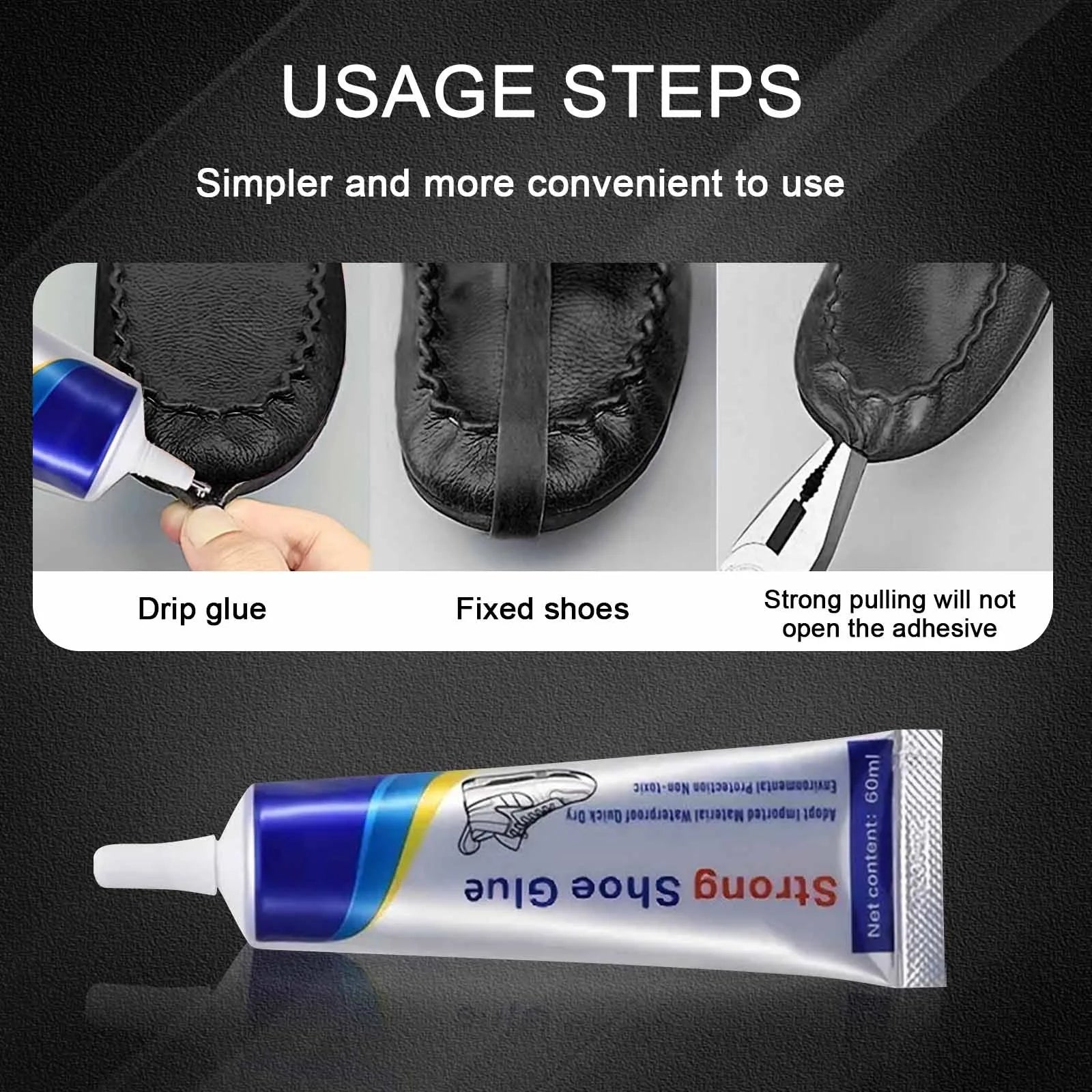 Waterproof Shoe Repair Glue 60ml, High-strength Quick-drying Glue for Boots, Leather, and Rubber, Adhesive