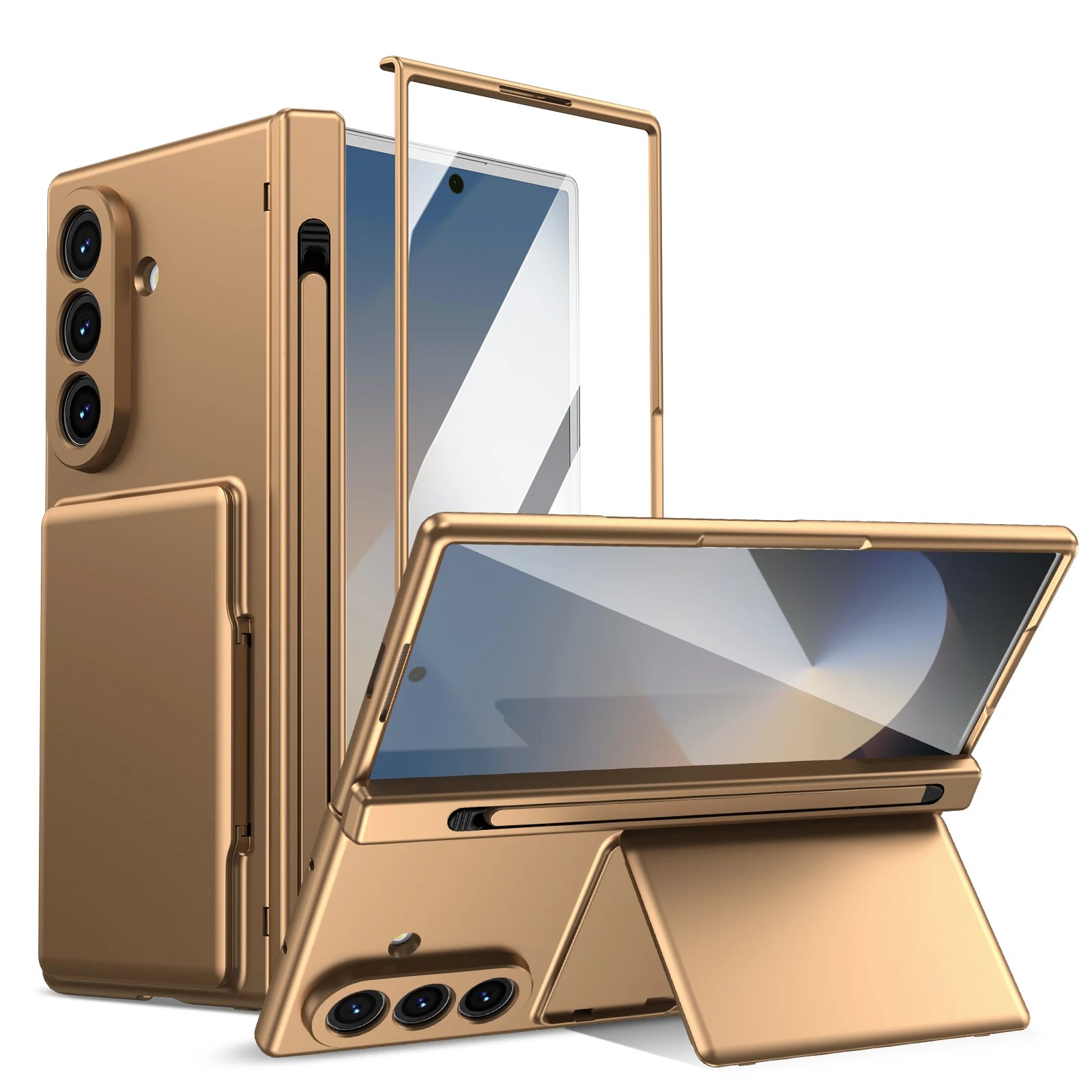 Hinge Wallet Card Slot Bracket Phone Case for Samsung Galaxy Z Fold 5 6 7 8Ultra with Screen Glass Protect Film S Pen Slot Cover