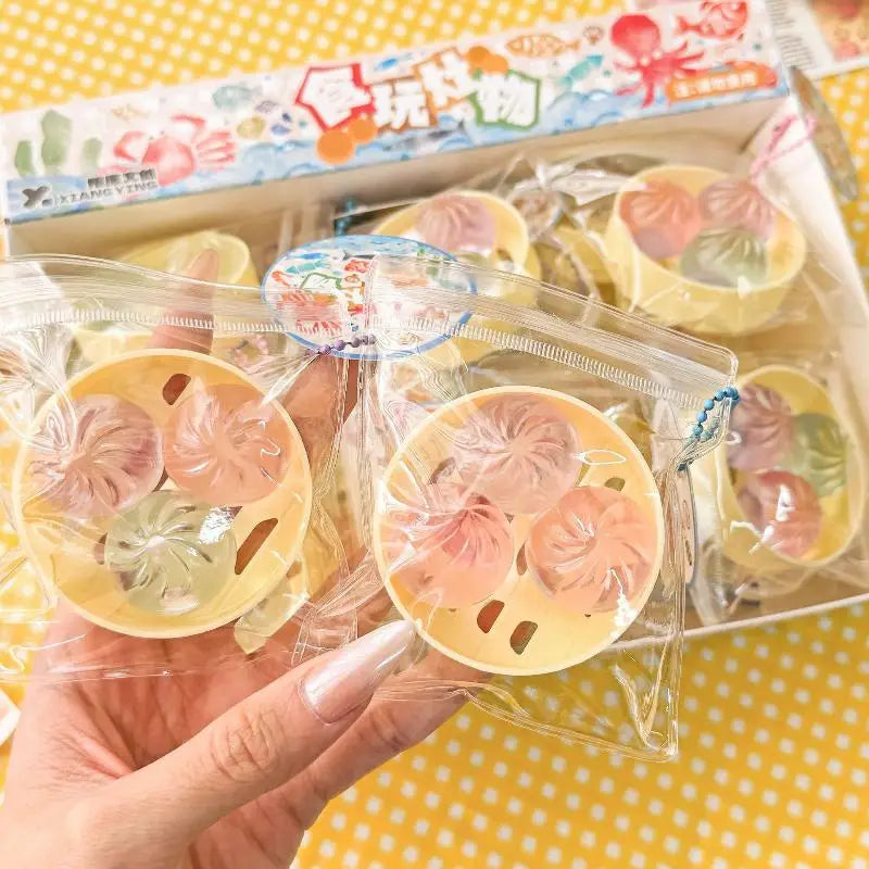 Mini Steamer Steamed Bun Squeezable Toys Set Squeeze Slow Rebound Relief Crystal Squishy Fidget Sensory Toy Party Favors Gifts