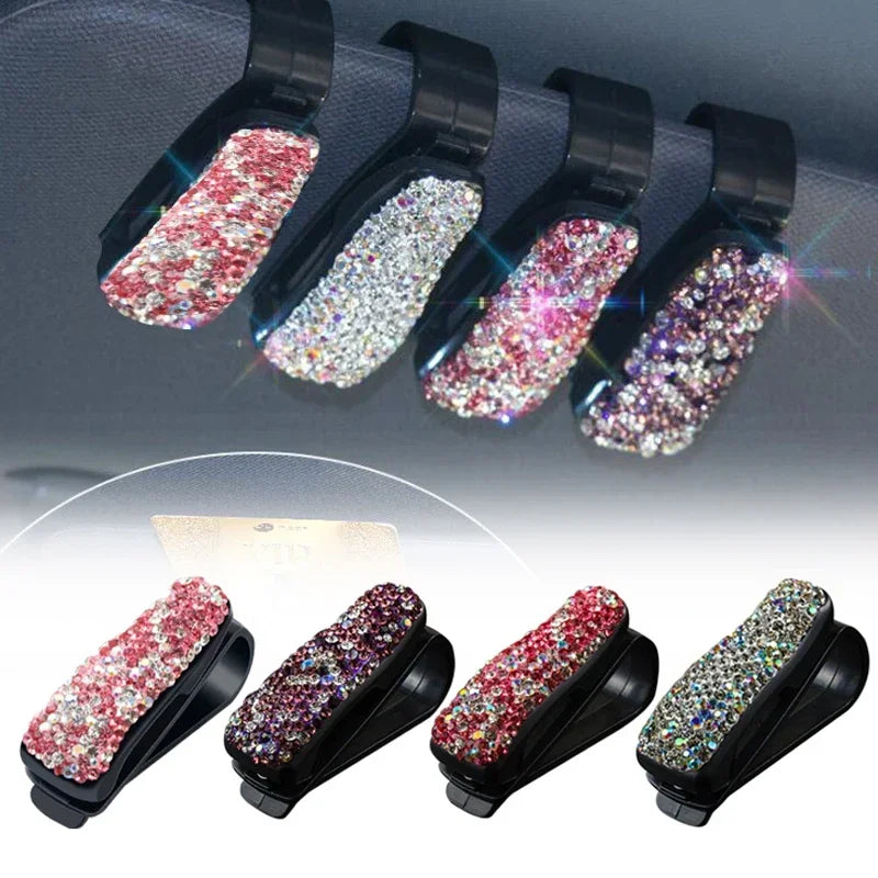 1PCS Bling Sunglasses Eyeglasses Holder Rhinestone Diamond Sun Visor Glasses Fastener Clip Portable Clip Auto Car Ornament