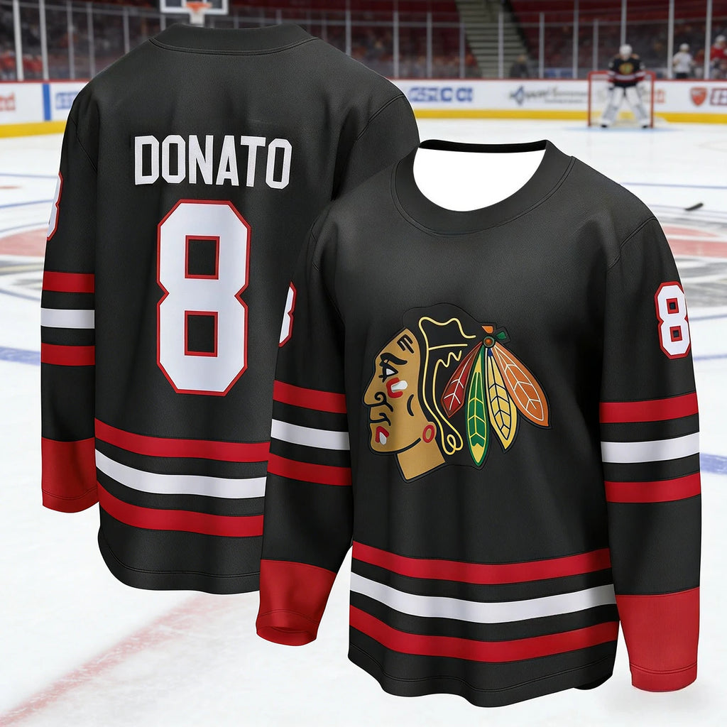 Chicago Ice Hockey Jersey Men's Blackhawks Black Long Sleeve Sports Sportswear Breathable Team Uniform for Hockey Fans Day &Gift