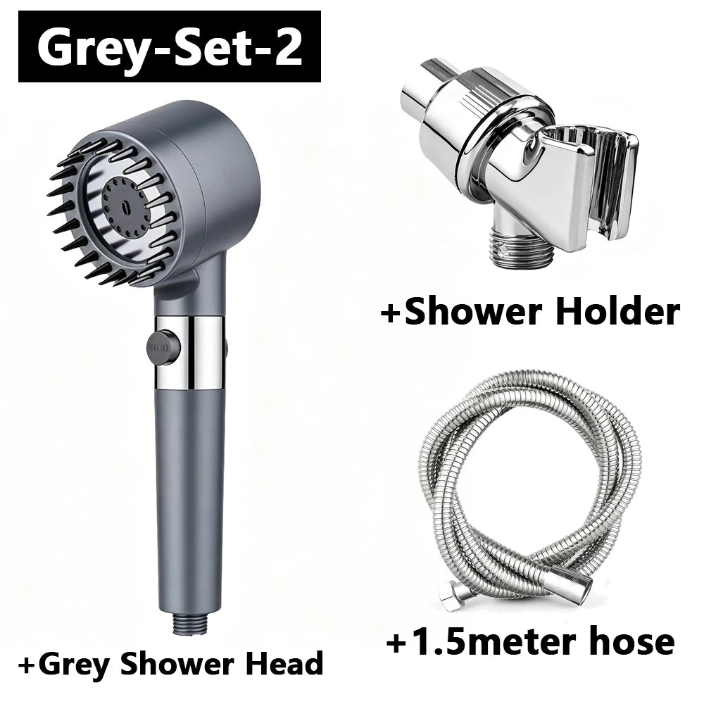 Black & Grey Wall-Mounted High-Pressure Shower Head with  Polished Finish Durable Plastic for Enhanced Water Pressure