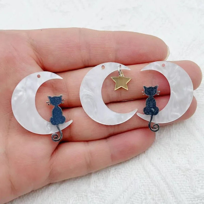 10pcs Acrylic Moon Cat Pendant DIY Accessories Earrings Accessories with Small Pendants