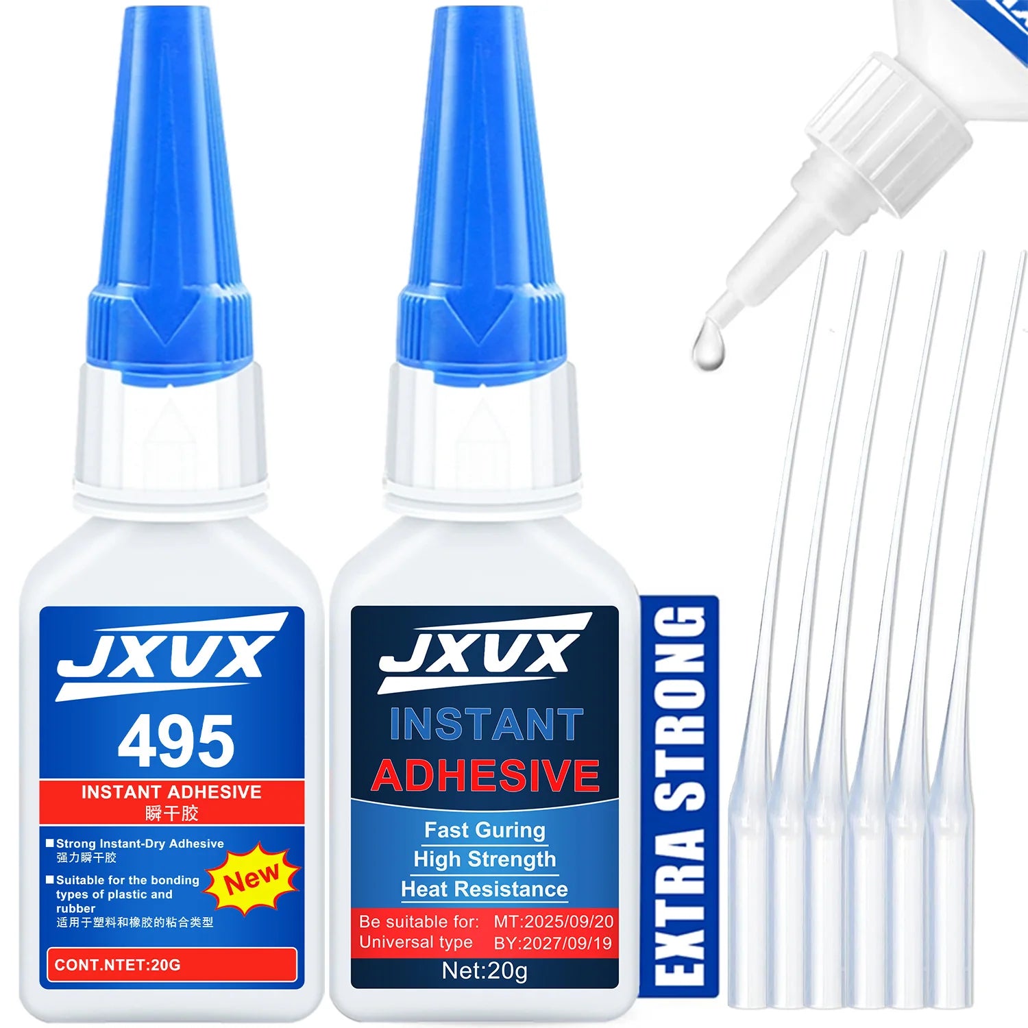 New 495 Multi-Purpose Super Glue Original Cyanoacrylate Adhesive 5-second quick-dry Instant Fast Adhesive Rubber Wood Glass Stronger All Bonding Glue 20g Includes precision dispenser 5PCS.