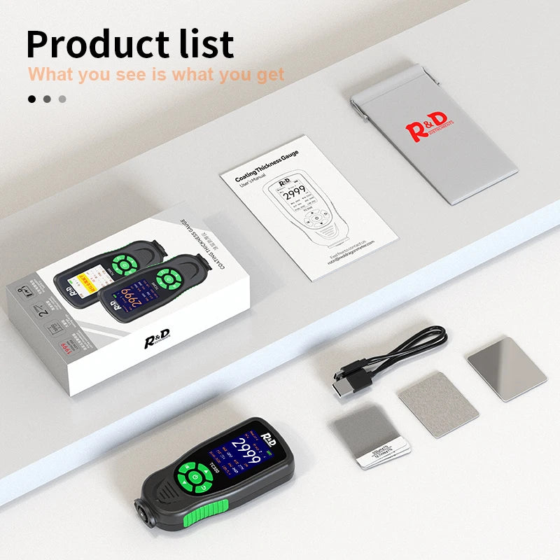 R&D TC300 Car Paint Thickness gauge Metal paint Tools 0-3000um Paint Thickness Tester FE/NFE Paint Film Thickness Tester Color