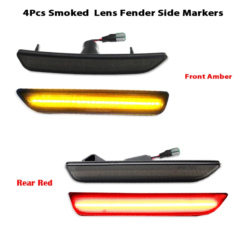 For Ford Mustang 2010-2014 Clear & Smoked Lens LED Side Marker Lamp Amber Front Red Rear Side Fender Lights