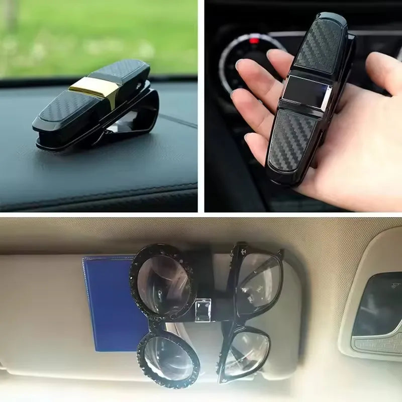 Black Glasses Holder for Car Sun Visor Sunglasses Clip Card Ticket Holder Eyeglasses Fastener Carbon Fiber Sunglasses Clip