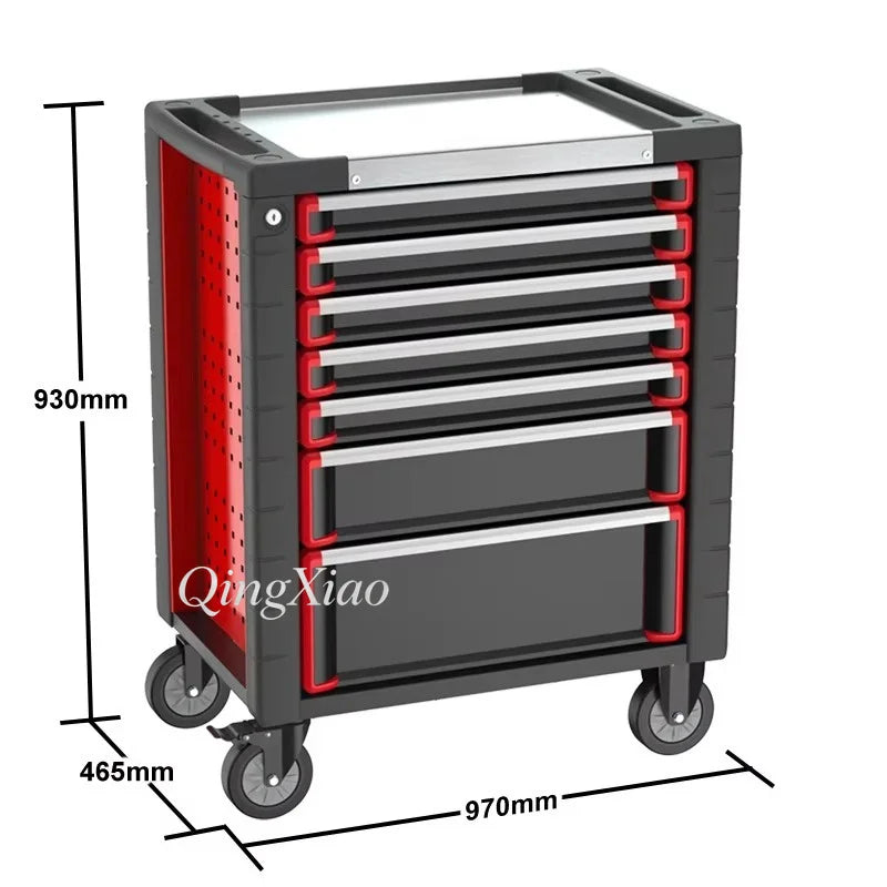 7 Drawer Workshop Garage Cart Trolley Toolbox Cabinet With Handle And Wheel Large Storage Space Sturdy Structure Flexible Design
