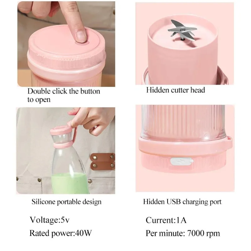 4 Color 420ml Portable Rechargable Blender Electric Travel Juicer Cup For Smoothie Milkshake Kitchen Mini Mixer Tool