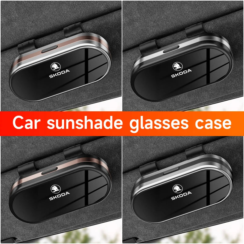 ABS Electroplating Process Car Sunshade Glasses Case For Skoda Octavia VRS Rapid Kodiaq Fabia Karoq Superb Scala Kamiq
