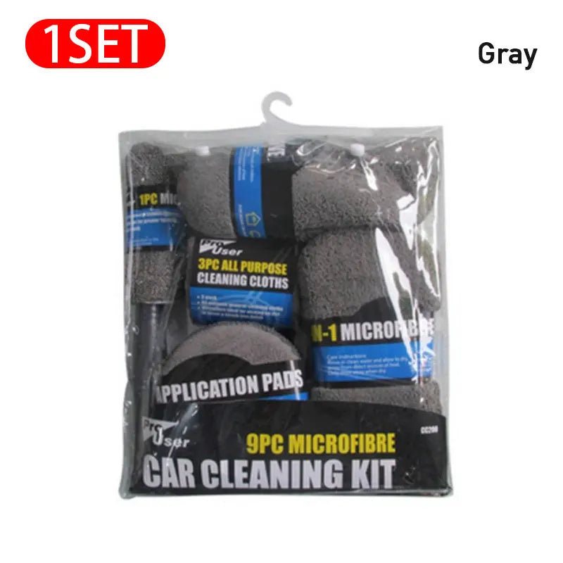 9pcs Car Wash Cleaning Kits Microfiber Auto Detailing Washing Tools Towels Blush Sponge Wash Glove Polish Care Applicator Pads