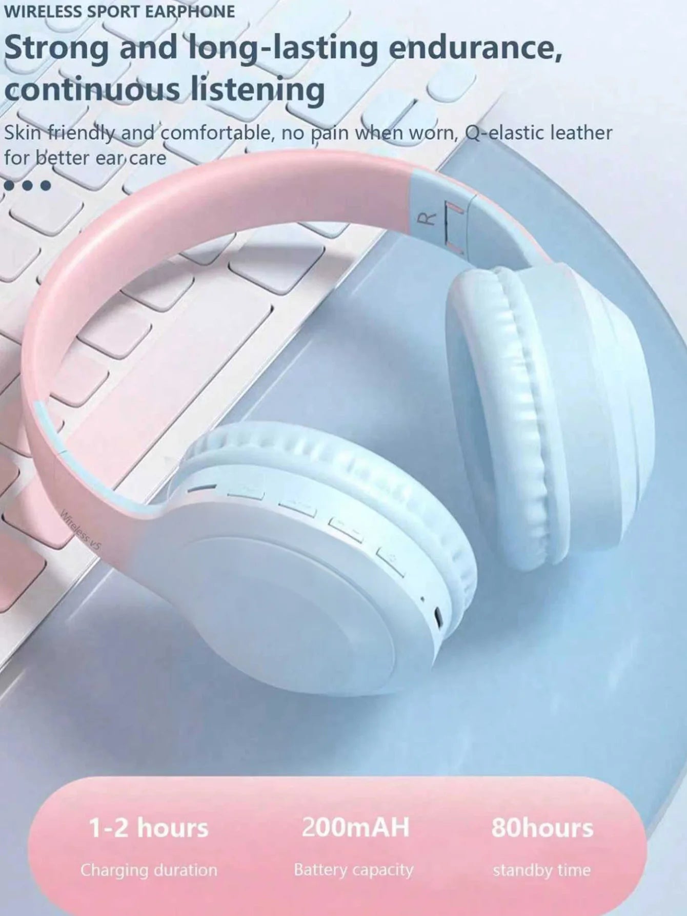 Headset Wireless Headset, Long Life, Foldable, Low Latency Gaming Noise Cancelling Wireless Headset