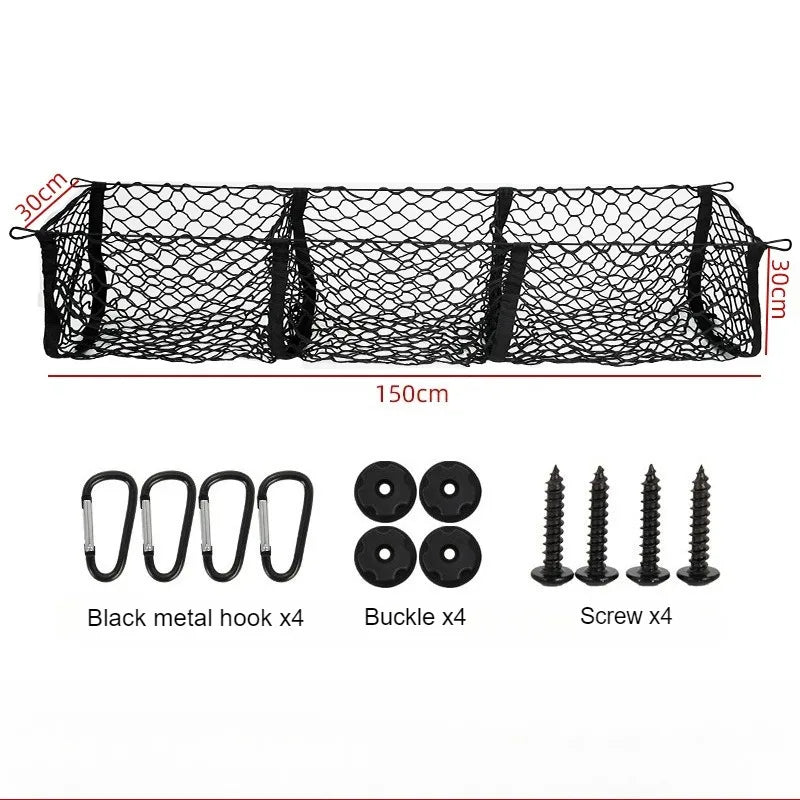 Universal 3-Column Cargo Net Trunk Bed Organizer Mesh Storage Net Bed Grocery Auto Holder Pickup Truck Bed Truck Accessories