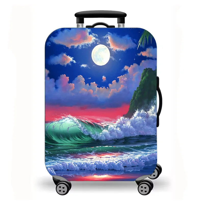 Washable starry sea view landscape printed suitcase cover, elastic all-inclusive protective cover suitable for trolley suitcases