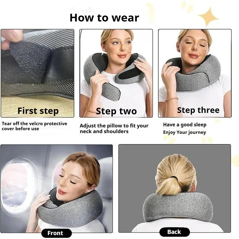 High-Density Memory Foam Neck Travel Pillow 360° Surround Support Ergonomic Design for Airplane Travel Comfort