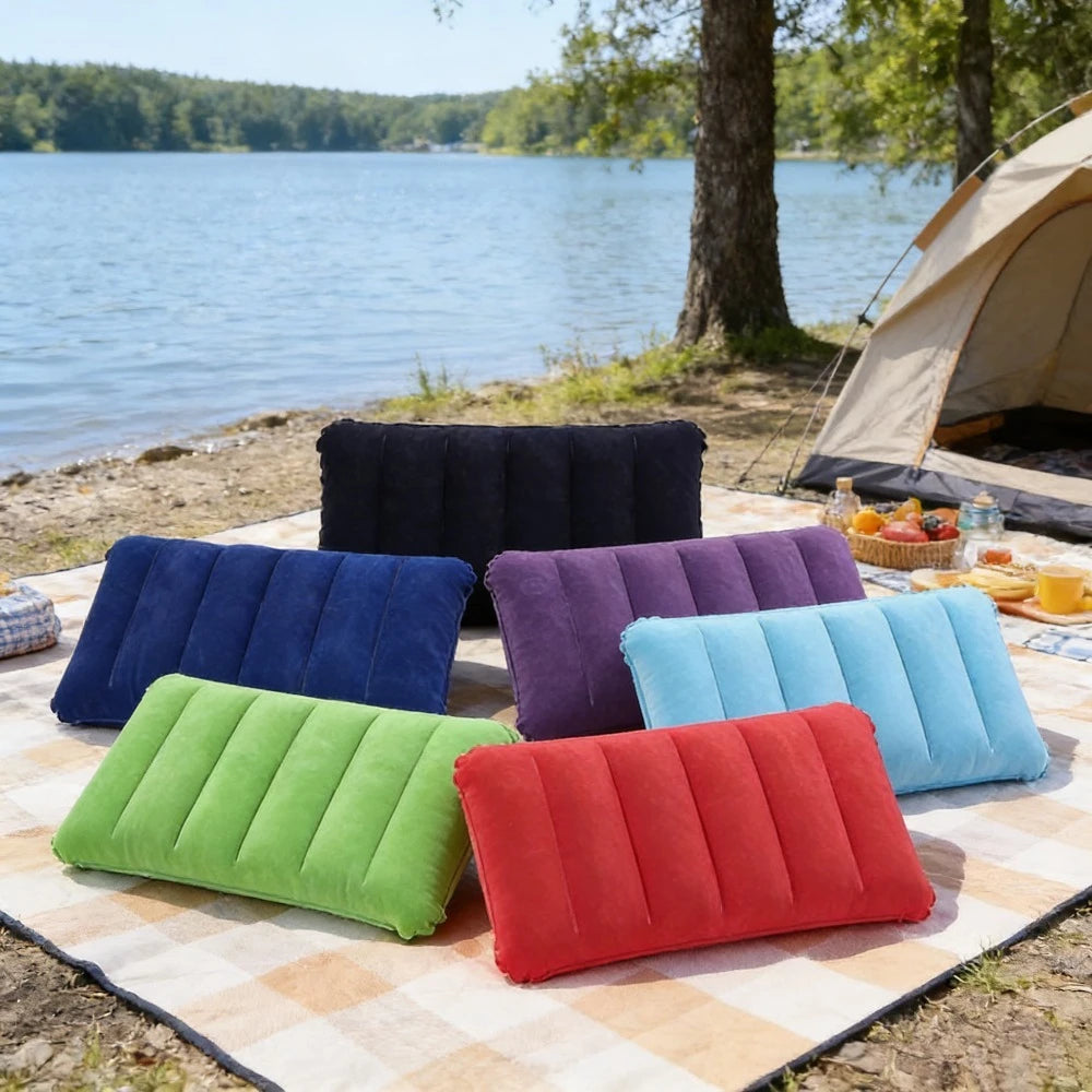 1pc Air Cushion Pillows, Foldable Square Inflatable Pillow, for Travel Backrest | Airplane Headrest | Camping Pillow