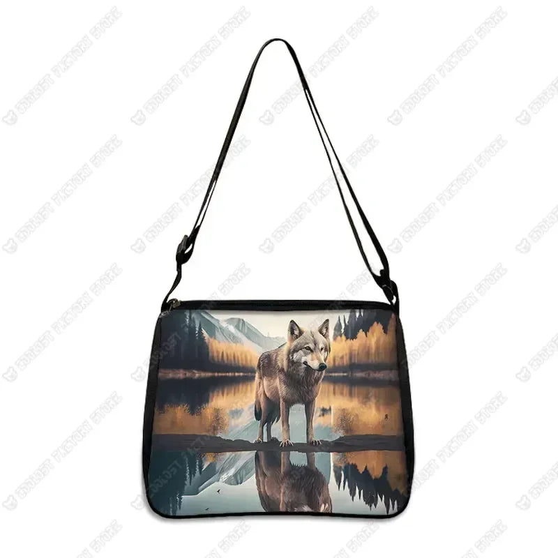 Howling Wolf Under The Moonlight Handbags Baby Wolf Messenger Bag Cool Howling Wolf Shoulder Bag Crossbody Bag Phone Holder