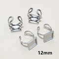 5pcs Stainless Steel Square Rectangle Thick Adjustable Ring Blank Base Settings ,Fit 12/20/25mm Cabochons DIY Rings Bezel Tray