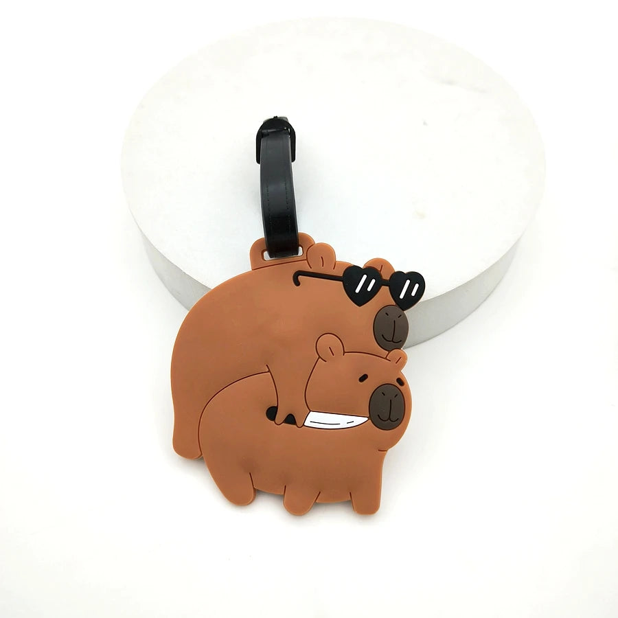 1//2/3PCS Cute Animal Kapibala PVC Soft Rubber Luggage Tag Hanger Identification Tag Bag Hanger Luggage Hanger Anti Loss Strap