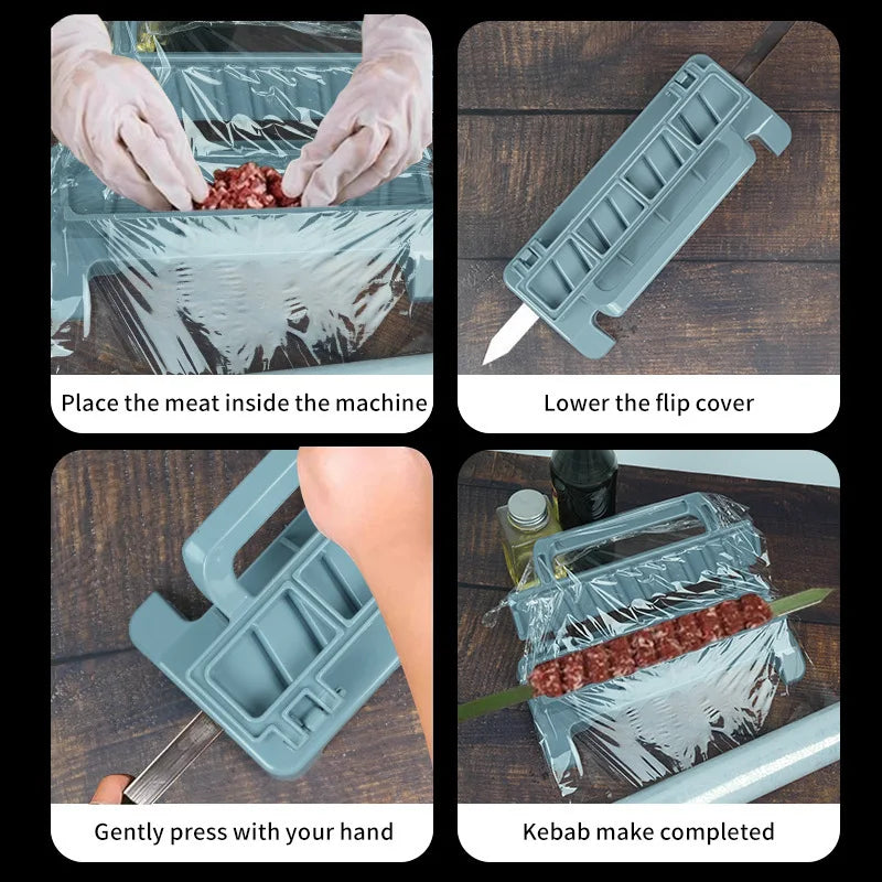 Kebab Maker Kebab 2.3cm Steel Skewers Manual Kebab Mould Reusable Barbecue Skewers for Meat Vegetable Outdoor Grilling Barbecue