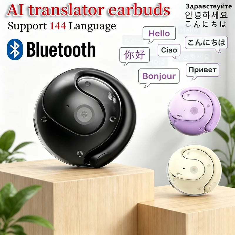 Original BY01 Real-Time Translation Earbuds BT Noise Cancelling Simultaneous Interpretation 144 Languages Ear Hanging Earphone
