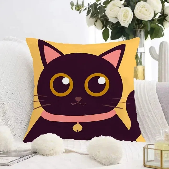 Cute Black Cat Double-sided Printed pillow cover Short plush Suitable living rooms bedrooms sofas throw cushion cover