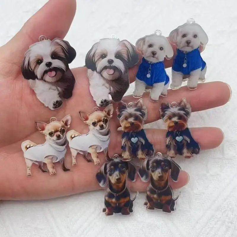10pcs Acrylic Colorful Cartoon Cute Dog Animal Pendant DIY Keychain Earrings Jewelry Pendant Accessories