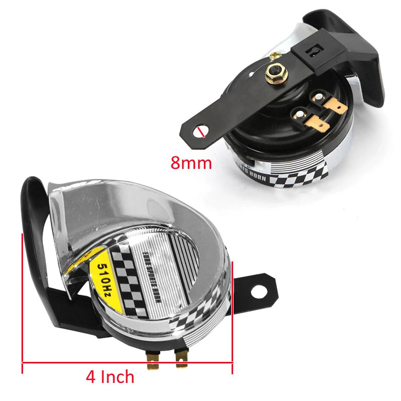 Chrome Horn 510Hz DC12V High Frequency Motorcycle Quad Dirt Bike Pocket Alarm for Electric Scooter Moped ATV Go-Kart Claxon 12 V