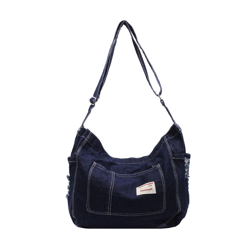 Sewing Thread Denim Zipper High Quality Shoulder Bags Large Capacity Commute Style 2025 New Youth Women's Crossbody Bags
