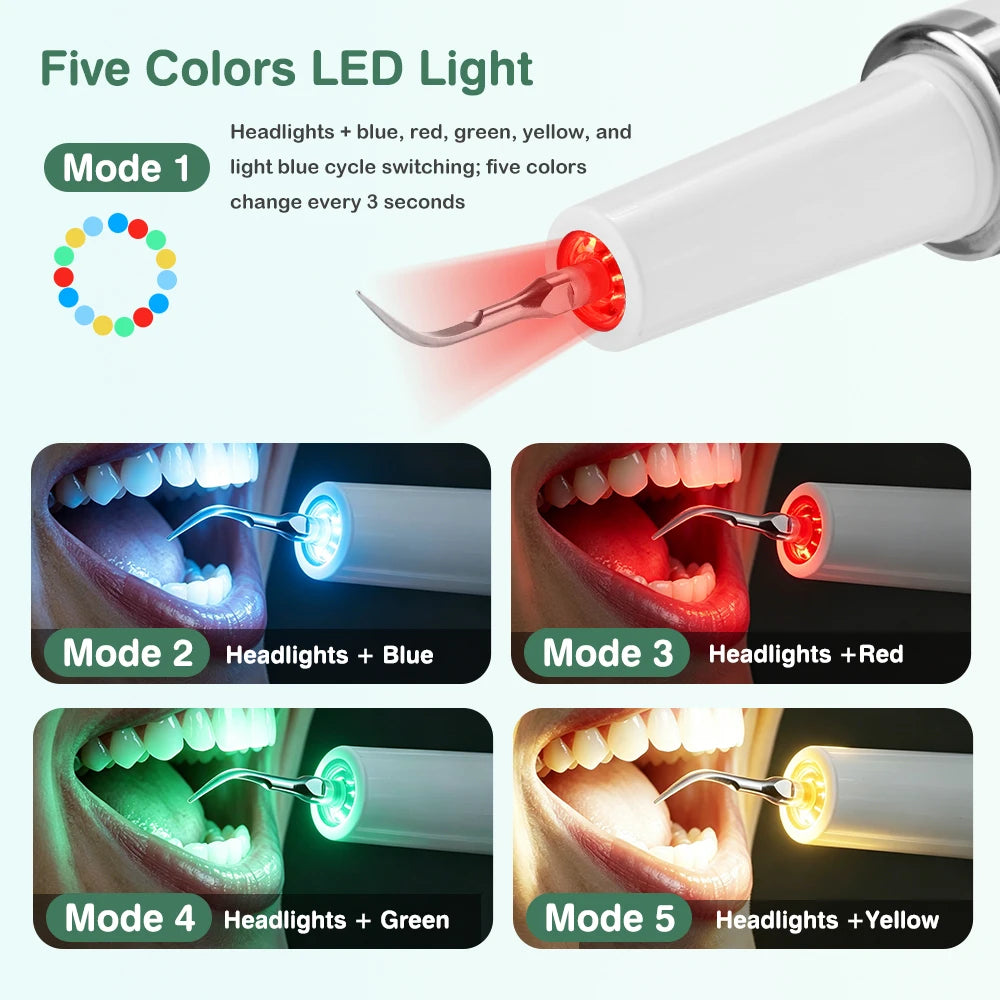 Intelligent Ultrasonic Dental Scaler Teeth Tartar Remover 5 Modes Electric LED Teeth Cleaner Tooth Stone Calculus Plaque Removal