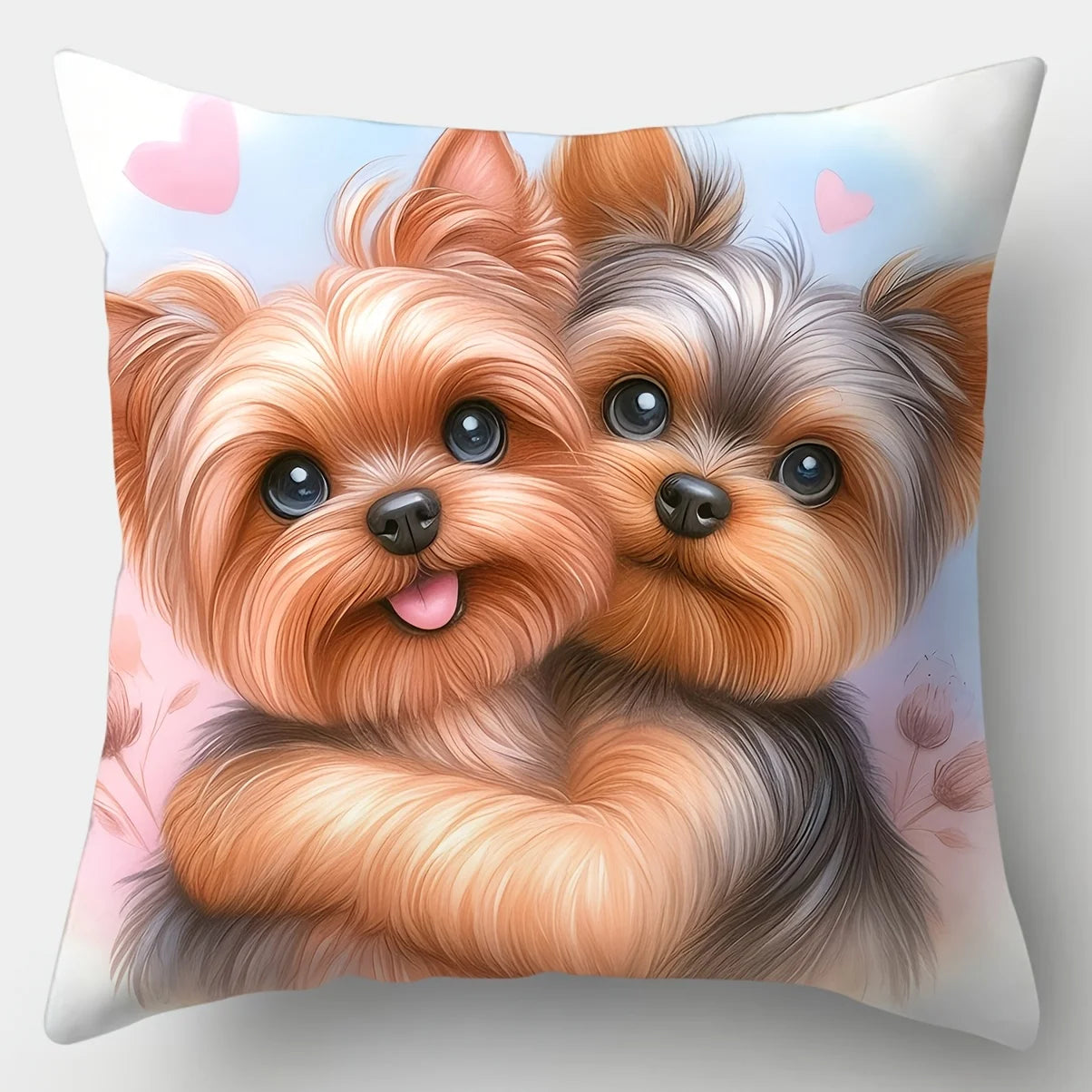 4pcs Healing Dog Couple Print Pillow Covers, Featuring Adorable Yorkshire Terrier Cute Puppy Pattern, Decorative Cushion Cases