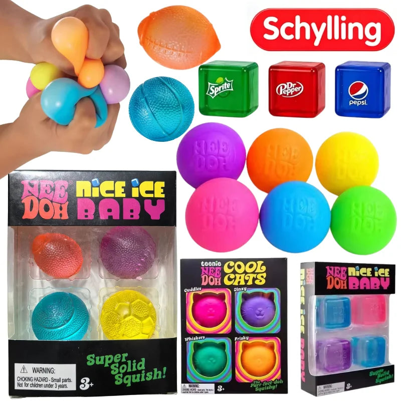 Schylling NeeDoh Mini Set Nice Cube & Mini Cat &Sports Ball Slow Rebound  Sensory Toy Stress Relief Mystery Blind Box Party Gift