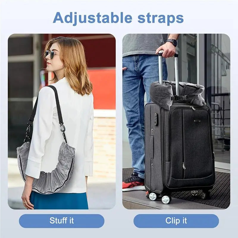 ABFU-2Pack Stuffable Travel Pillow For Extra Luggage, Velvet Travel Neck Pillow With Adjustable Neck Size, Fits About Travel