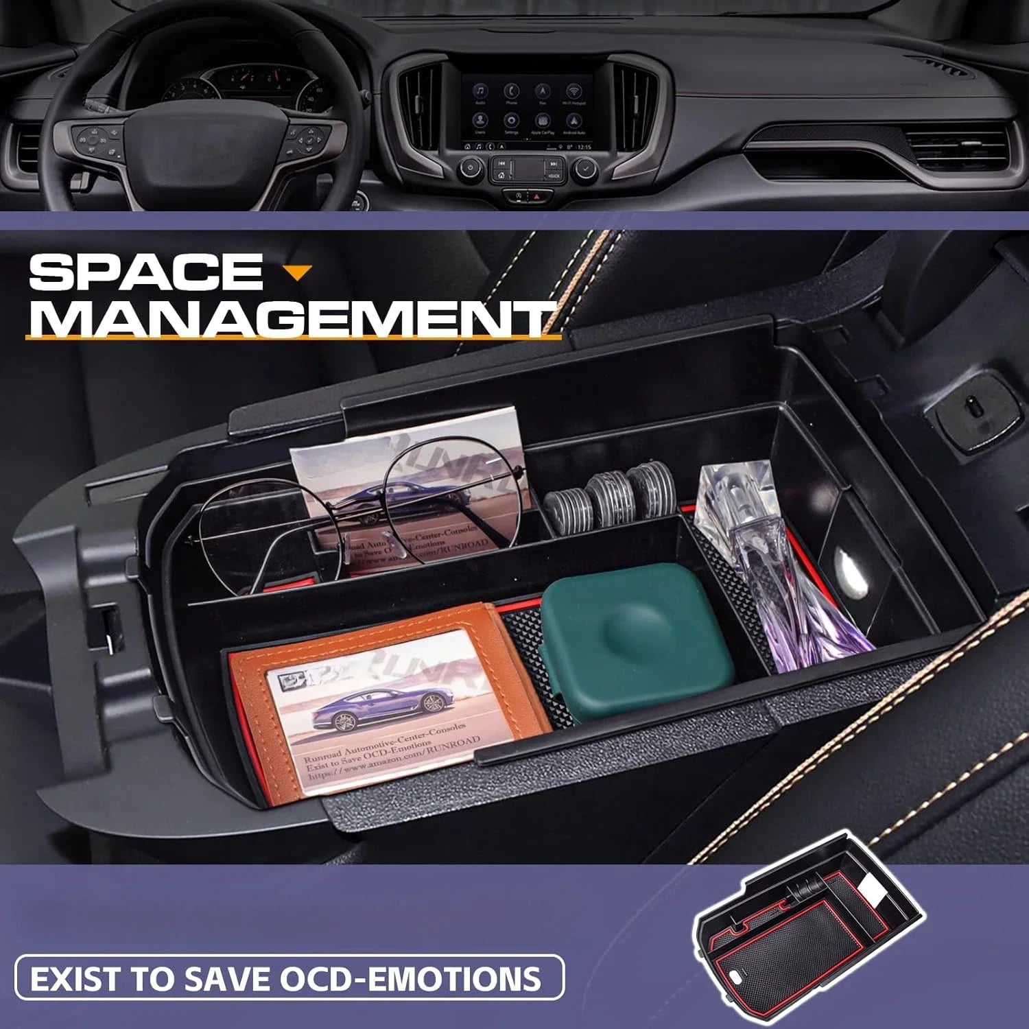 Center Console Organizer Tray Compatible For GMC Terrain 2018-2024 Accessories Center Console Organizer Car Armrest Storage Box