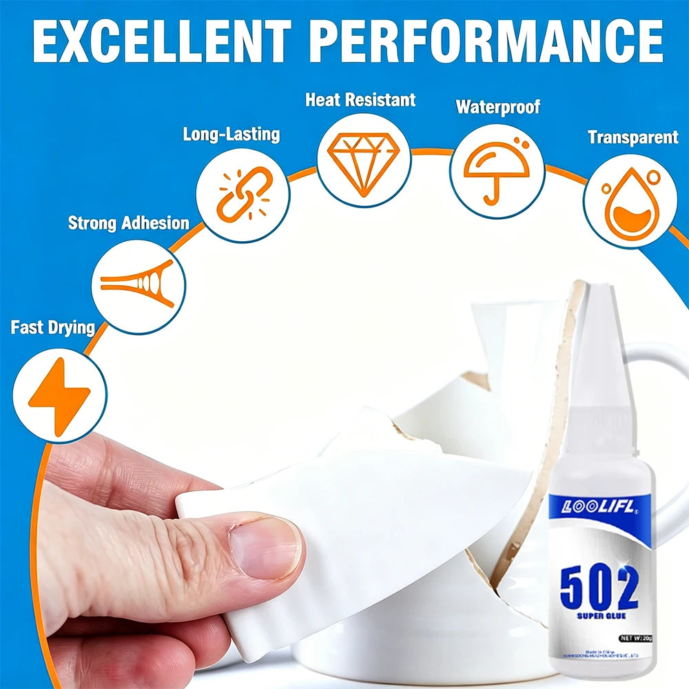 502 Super Glue Instant Adhesive Fast Strong Quick Dry Glue for Metal Plastic Wood Ceramic Rubber Jewelry DIY Repair Bonding Tool
