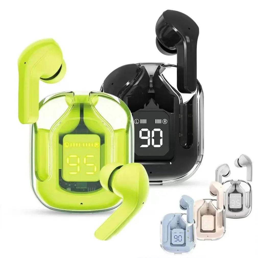 Bluetooth 5.3 Wireless Headset Transparent Headphones LED Power Digital Display Stereo Sound Earphones for Sports Working