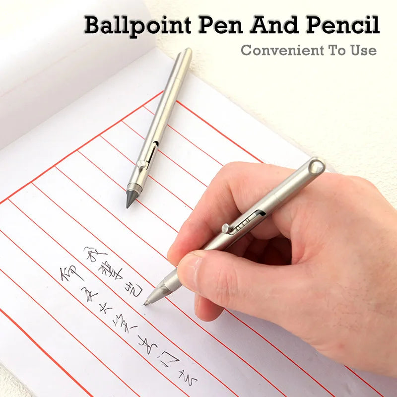 Portable 2-In-1 Stainless Steel Pen Pencil Self Defense Tactical Pen Mini Keychain Writing Pen Outdoor Survival EDC Tool Gift