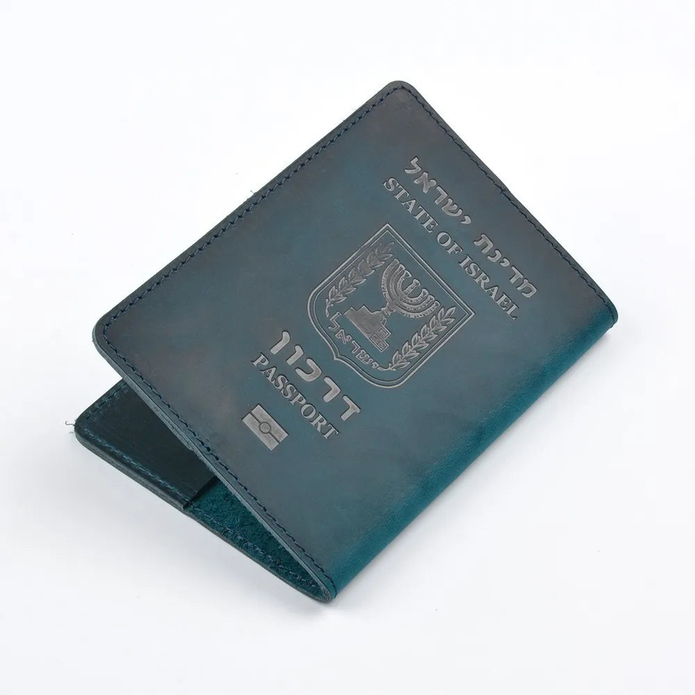 AIGUONIU Genuine Leather Israeli Passport Cover for Israel Credit Card Holder Hebrew Passport Case Unisex Travel Wallet