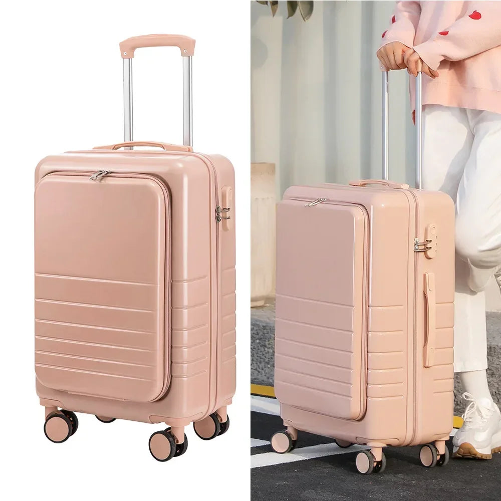 Front opening cover Wheel Carry on Trolley Luggage ABS+PC Travel Suitcase rolling suitcase Women fashion zipper suitcase valises
