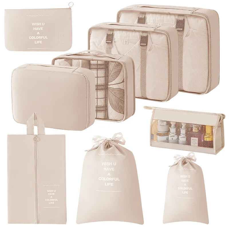 9 Pcs Set Travel Organizer Storage Bags Suitcase Packing Cubes Set Cases Portable Luggage Clothes Shoe Tidy Pouch Folding